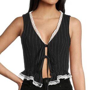 NWT Striped Tie Front Sleeveless Blouse Lace Stripes